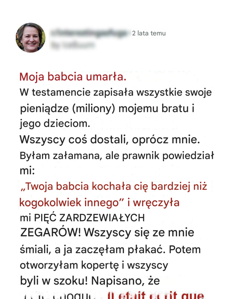 Linda dziedziczy stare zegary po babci, a jej chciwy brat dostaje dom. Nieświadomie otrzymała prawie 200 000 dolarów