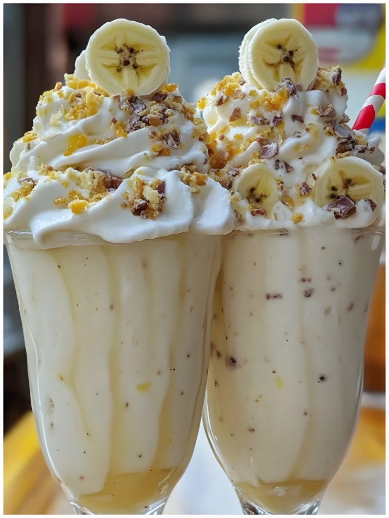 Koktajl bananowy z bitą śmietaną i kruchymi ciasteczkami