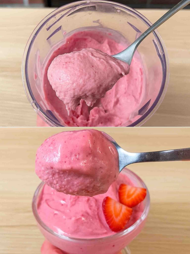 Lody o wartości 60 kcal, które mogę przygotować w 2 minuty, a które z przyjemnością podjadam z synem: tylko owoce i mleko, bez cukru, dzięki czemu mogę kontrolować swoją ochotę na słodycze.