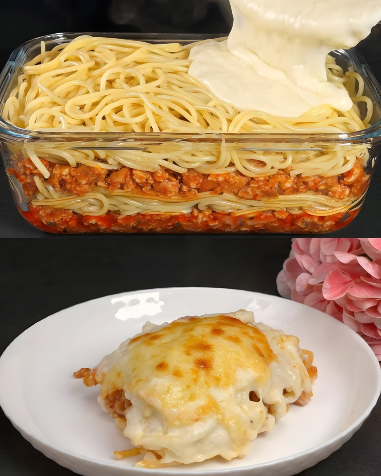 Zapiekany spaghetti z kremowym sosem serowym