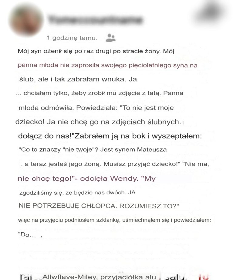 Moja nowa synowa krzyknęła: „To nie moje dziecko!” i zabroniła mojemu wnukowi pojawiać się na zdjęciach ślubnych. Więc interweniowałem, żeby pokazać wszystkim, kim ona naprawdę jest.