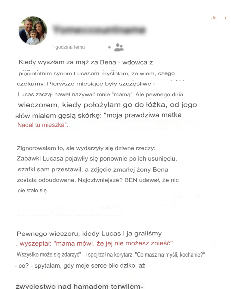 Wyszłam za mąż za wdowca z małym synkiem. Pewnego dnia chłopak powiedział mi, że jego prawdziwa matka wciąż mieszka w naszym domu.