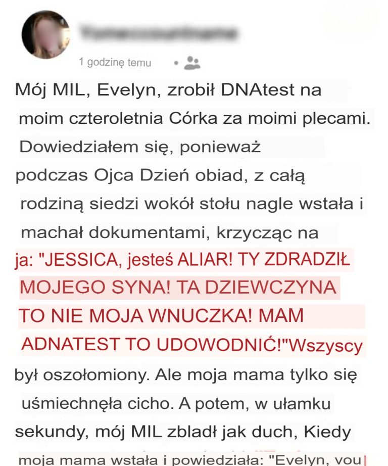 Moja teściowa krzyknęła, że ​​moja córka nie jest córką mojego męża podczas kolacji z okazji Dnia Ojca i pokazała test DNA – reakcja mojej mamy sprawiła, że ​​zbladła