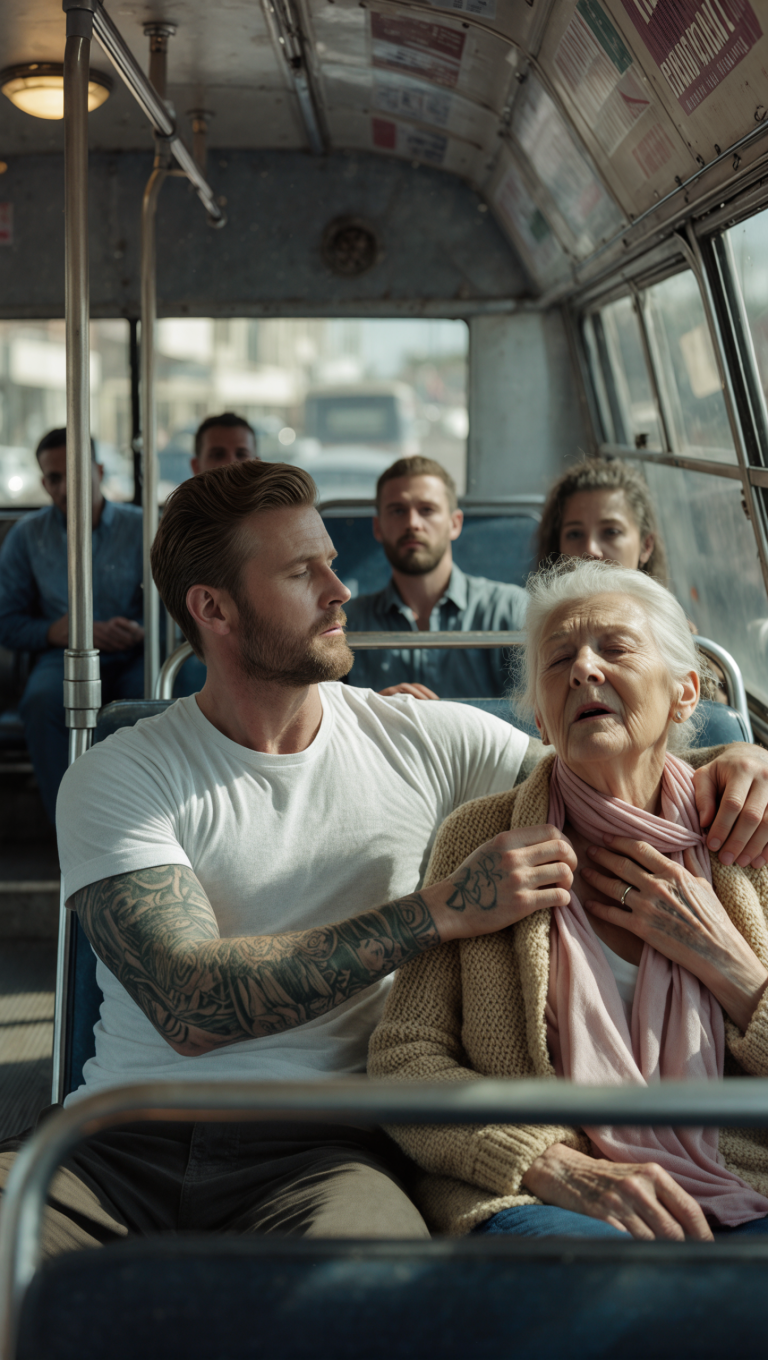 W autobusie starsza kobieta zbeształa młodego mężczyznę za tatuaże, a on nie zwracał na nią uwagi… aż do momentu, gdy to się stało