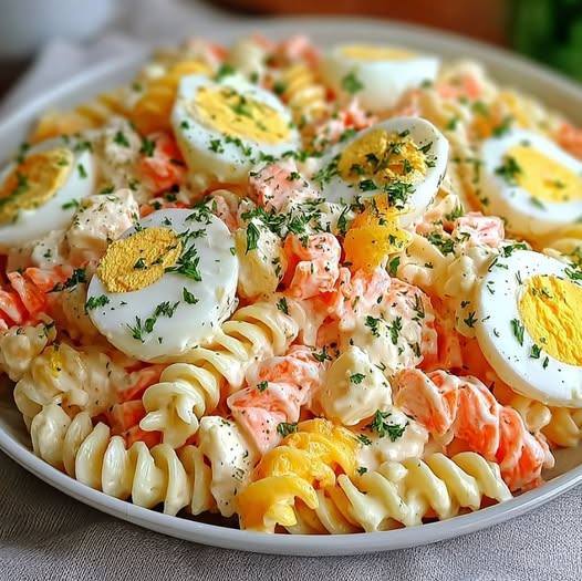 Sałatka makaronowa z surimi i jajkami na twardo