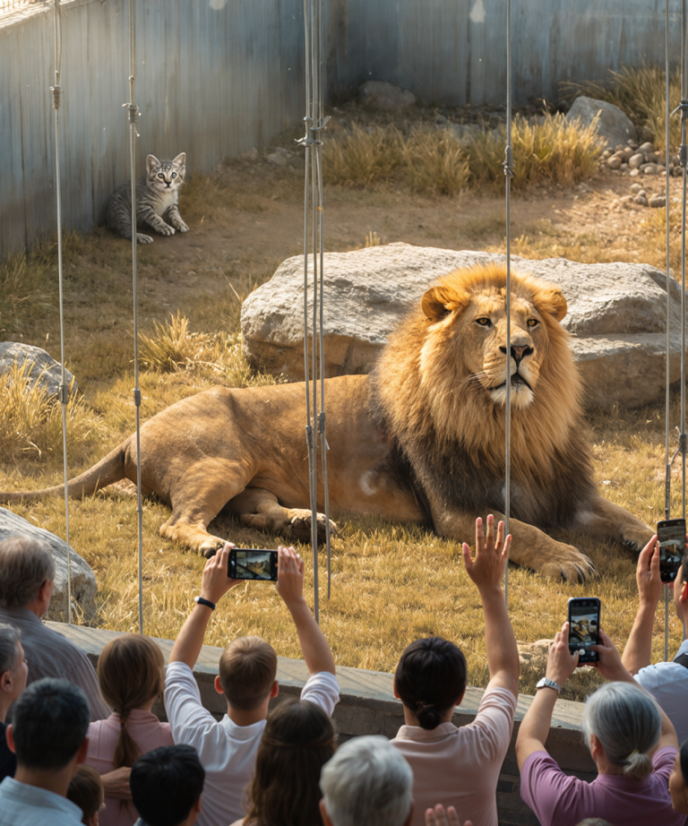 W zoo zapadła cisza, gdy malutki kociak wpadł do klatki lwa. Wszyscy przygotowali się na przerażający atak, ale to, co zrobił Król Bestii, wprawiło cały tłum w osłupienie.