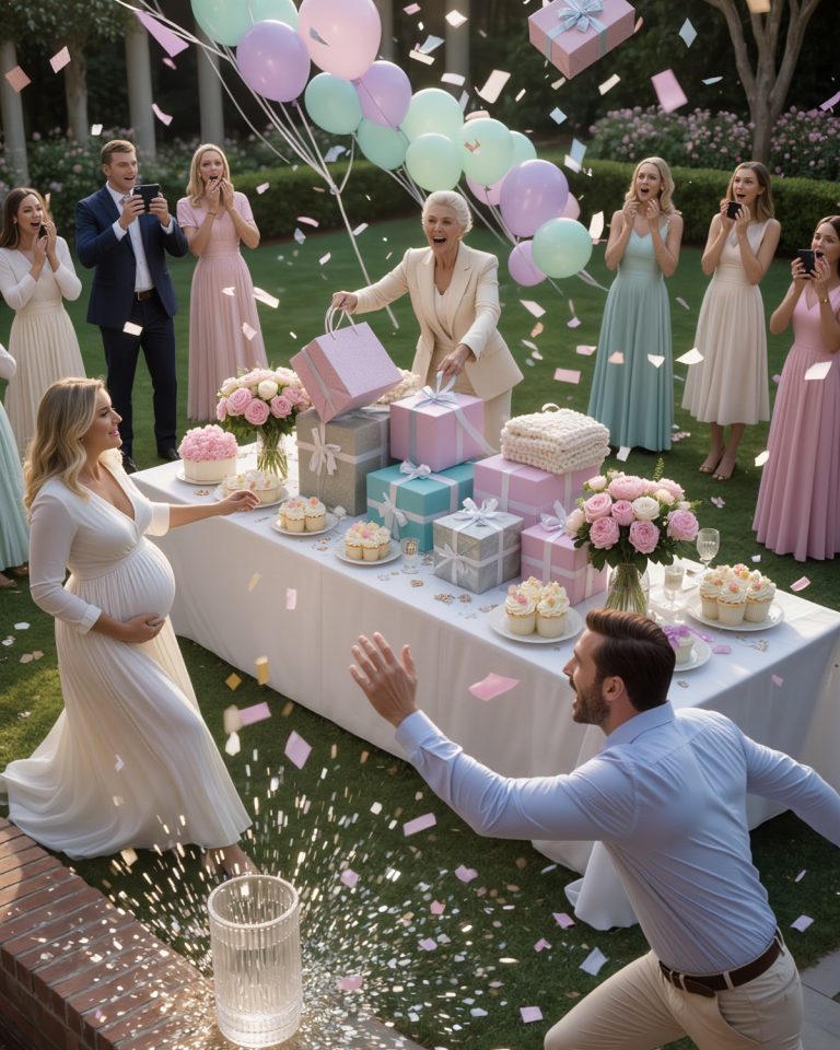 Podczas mojego baby shower moja teściowa próbowała przejąć kontrolę nad wyborem imienia dla mojego dziecka. Gdy odmówiłam, rozrzuciła prezenty. Jednak kilka minut później prawda wyszła na jaw i policja ją wyprowadziła.