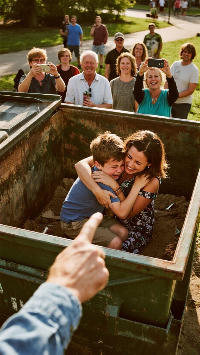 Moi rodzice wrzucili mnie i mojego syna do śmietnika. „Tutaj jest wasze miejsce” – powiedział ojciec do tłumu. Mama tylko się roześmiała. „To teraz wasz dom”. Mój pięcioletni synek zaczął płakać. „Mamo… czy jesteśmy śmieciami?” – zapytał. Nie mogłam wydusić z siebie ani słowa. Po prostu go tuliłam. Ale oni nie byli gotowi na to, co stało się później.