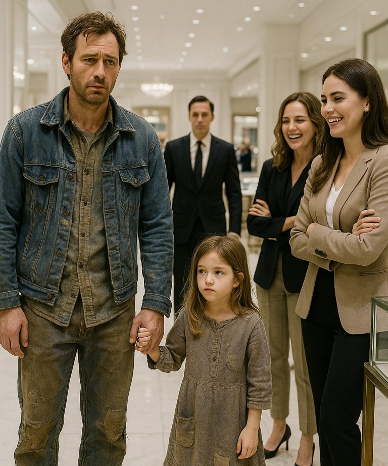 Zmagający się z trudnościami samotny ojciec wszedł do luksusowego sklepu trzymając córkę za rękę — pracownicy się śmiali, ale kilka minut później właściciel sklepu rozpoznał go i wyjawił mu prawdę, której nikt się nie spodziewał.