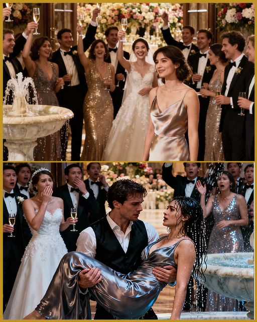 Śmiali się, drwili i wrzucili mnie do fontanny na ślubie mojej siostry, nazywając mnie przegranym, bo poszedłem sam – dwadzieścia minut później wszedł mój mąż i w pokoju zapadła cisza