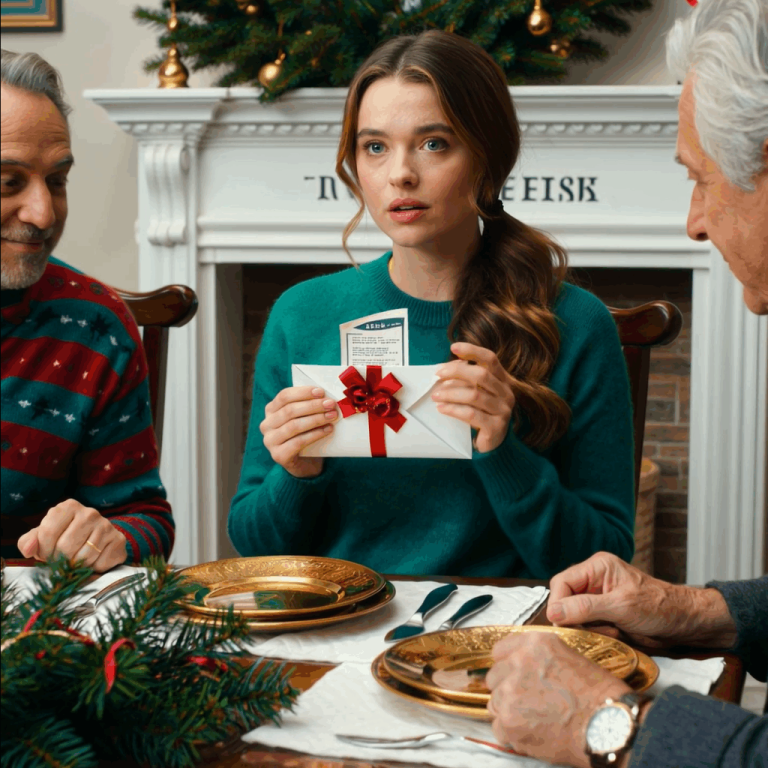 Dostałem „fałszywy czek” od dziadka na Boże Narodzenie – rodzice śmiali się tak głośno, że sztućce drżały, a wieniec nad jego drzwiami do Portland patrzył, jakby już kiedyś widział ten spektakl. Nie śmiałem się. Wsadziłem białą kopertę do płaszcza, podziękowałem i poczułem, jak cała sala decyduje, kto gra, a kto słucha.