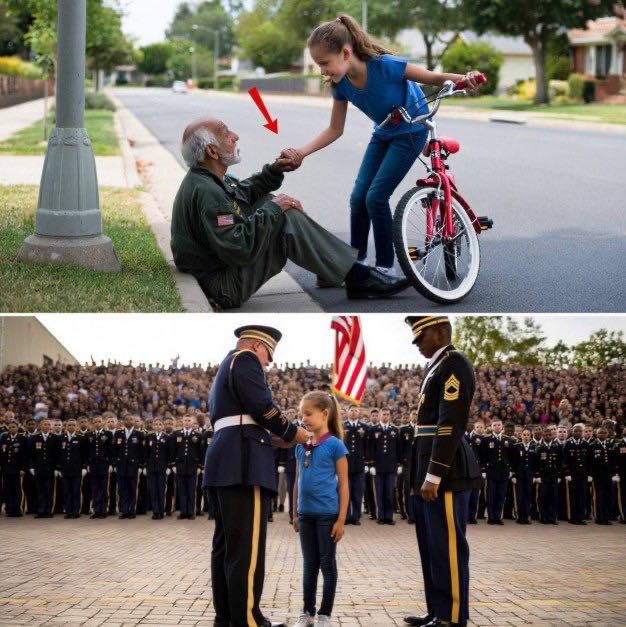 Mała jednostka chorobowa rannego weterana przy drodze — następna ranka, 100 żołnierzy stało się na jej szkolnym, skandując jej imię