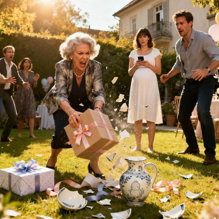 Podczas mojego baby shower moja teściowa oznajmiła, że ​​nada imię dziecku. Kiedy odmówiłam, zniszczyła każdy prezent — kilka minut później policja ją zabrała, bo wyznałam mężowi prawdę.