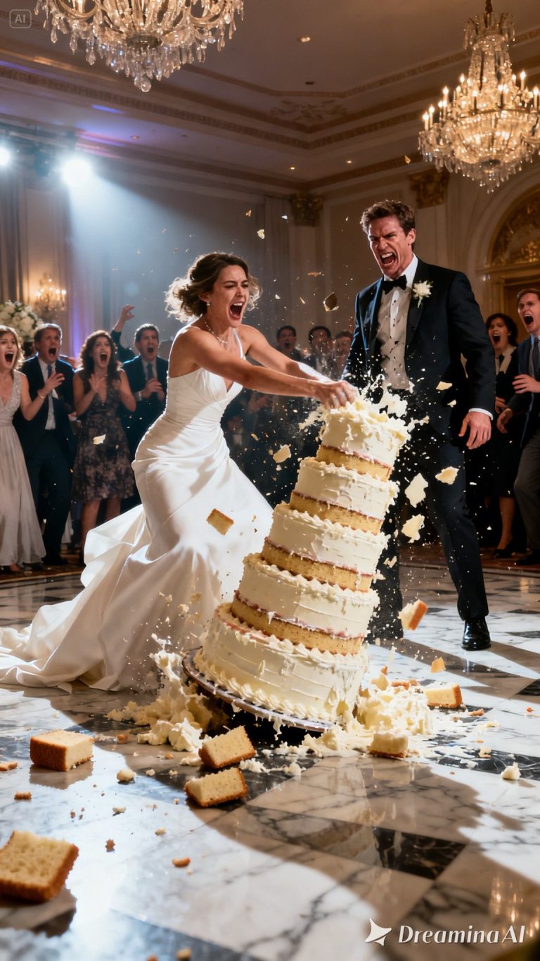 Kiedy podniosłam nóż, żeby pokroić tort weselny, siostra mocno mnie przytuliła i wyszeptała: „Przesuń go. Już”. Spojrzałam na nią, a potem na mojego uśmiechniętego pana młodego. Bez namysłu trzasnęłam wózkiem z tortem, zrzucając cały trzypiętrowy tort na podłogę, a goście zaczęli krzyczeć. W chaosie siostra złapała mnie za nadgarstek i pociągnęła w stronę bocznego wyjścia. „Uciekaj” – syknęła, blada na twarzy. „Nie masz pojęcia, co on dla ciebie zaplanował na dziś wieczór”.