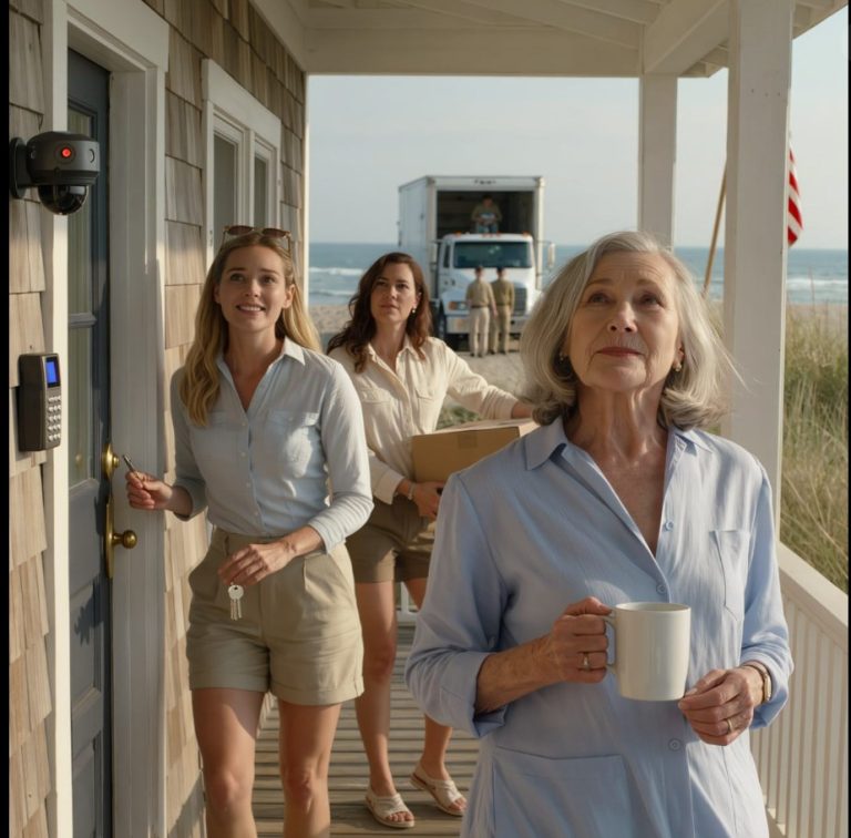 Żona mojego syna ogłosiła podczas rodzinnej kolacji, że zabiorą mój dom na plaży. Powiedziała, że ​​go odmaluje, wprowadzi się i odświeży. Po cichu wymieniłem zamki, podpisałem umowy remontowe, zainstalowałem kamery i czekałem na schodach wejściowych. Kiedy przyjechała ciężarówka przeprowadzkowa i jej klucz nie działał, jej uśmiech zniknął w chwili, gdy włączył się alarm.