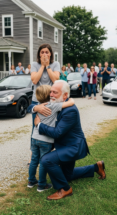 Przez dziesięć lat wieś się ze mnie naśmiewała, nazywając mnie ladacznicą, a mojego syna sierotą. Aż pewnego popołudnia przed moim maleńkim domem zatrzymały się trzy eleganckie samochody. Wysiadł z nich starszy mężczyzna, uklęknął na ziemi i wyszeptał: „W końcu odnalazłem wnuka”. Był miliarderem – i dziadkiem mojego syna. Ale to, co pokazał mi na telefonie o „zaginionym” ojcu mojego syna, zamarło…