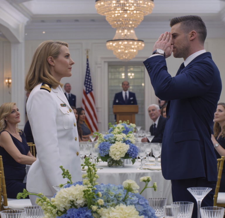 „To moje rozczarowanie córką” – powiedziała mama do narzeczonego mojej siostry, kapitana jednostki SEAL. Wszyscy się roześmiali. Uścisnął mi grzecznie dłoń. Potem zobaczył moją twarz. Jego oczy się rozszerzyły. Odsunął się i zasalutował: „Admirał Kent, proszę pani”. Całej rodzinie opadły szczęki.