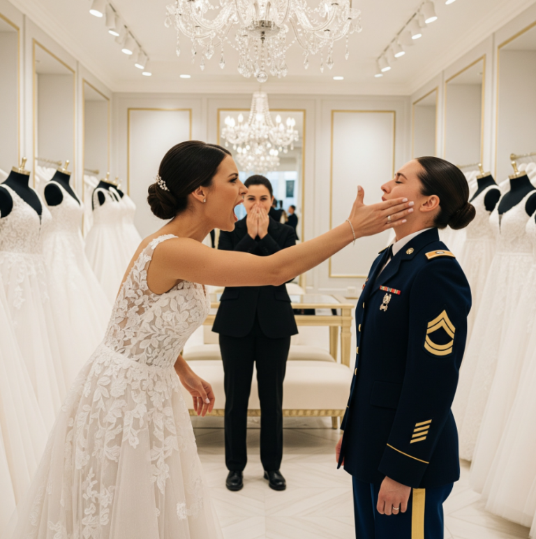 Moja siostra uderzyła mnie w twarz w trakcie przymiarki sukni ślubnej za dziesięć tysięcy dolarów – w całości sfinansowanej z mojego żołdu bojowego. Splunęła, że ​​„kradnę jej blask”. Nie miała pojęcia, że ​​za kilka minut wyjdę, zamknę kartę kredytową, z której sfinansowano jej ślub za czterysta pięćdziesiąt tysięcy dolarów, i będę patrzeć, jak jej marzenie się rozpada.