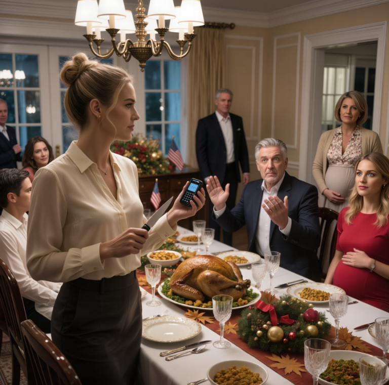 Mój tata przyprowadził swoją panią na obiad z okazji Święta Dziękczynienia i powiedział mi: „Najpierw ją obsłużyć, bo jest w ciąży”. Moja mama wybiegła z płaczem. Zachowałem spokój i położyłem indyka na stole. Ale kiedy go kroiłem… Wyciągnąłem urządzenie nagrywające, które działało od miesięcy… WSZYSCY ZATRZYMALI