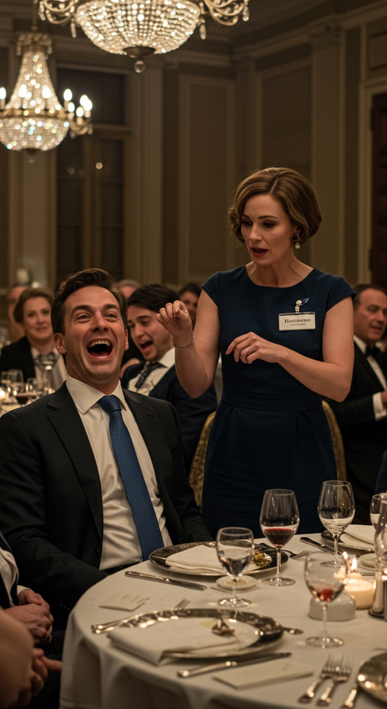 Na zaręczynach siostry mojego męża, na plakiecie przypiętej do mojej sukienki widniał napis „Gosposia”. Jego matka uśmiechnęła się krzywo. „Jesteś tu służbą, nie rodziną”. Nie było dla mnie krzesła. Nie było talerza. Nie było miejsca przy stole. Kiedy spojrzałam na męża, prosząc o pomoc, roześmiał się. „Jedzenie jest dla rodziny, kochanie”. Powoli wstałam, wszystkie oczy zwrócone na mnie, i zdjęłam obrączkę. „Więc chyba już nie jestem twoja” – powiedziałam spokojnym głosem. Jego uśmieszek zniknął – i to był dopiero początek.