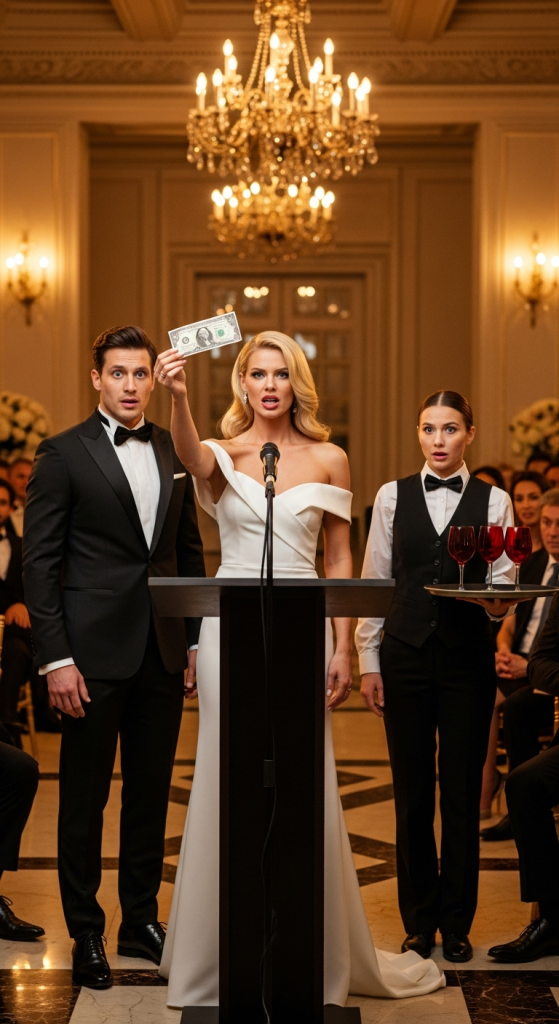 Musiałam zająć się cateringiem na przyjęciu zaręczynowym mojego byłego męża. Uśmiechnął się złośliwie i wsunął mi jednego dolara. „To wszystko, na co cię stać” – powiedział. Ale jego nowa narzeczona widziała wszystko. Kiedy weszła na scenę, uniosła dolara i powiedziała: „Kochanie, zgubiłaś to”. Potem położyła teczkę na stole. „I to” – dodała. To, co powiedziała, zrujnowało całe jego życie.