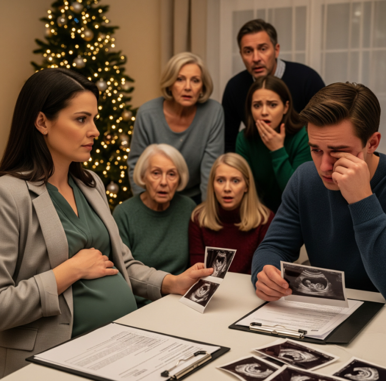 Oskarżył mnie o zdradę, gdy nosiłam w sobie nasze długo wymodlone dziecko, złożył pozew o rozwód w Boże Narodzenie po tym, jak podsłuchał kłamstwo, które sam wymyślił – jednak gdy wróciłam trzy tygodnie później z dowodem medycznym, prawda wybuchła w pokoju, pozostawiając mojego męża i całą jego rodzinę bladą, milczącą i przerażoną