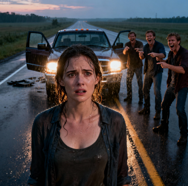 Uznali to za zabawne. Mój mąż i jego bracia zostawili mnie na opustoszałej drodze, trzysta mil od domu, śmiejąc się do rozpuku i krzycząc: „Powodzenia!”. Stałam tam sama w deszczu i lodowatym wietrze… i postanowiłam, że nigdy tam nie wrócę. Pięć lat później mnie znalazł. Podszedł do mnie z zadowolonym uśmiechem, przekonany, że wciąż jestem tą samą kobietą, którą kiedyś zostawił. Ale w chwili, gdy zobaczył mężczyznę stojącego za mną – jego uśmiech zniknął. Jego twarz zbladła. „Od kiedy… go znałaś…?” Bo to był ten mężczyzna, z którym nigdy nie miał odwagi się zmierzyć.