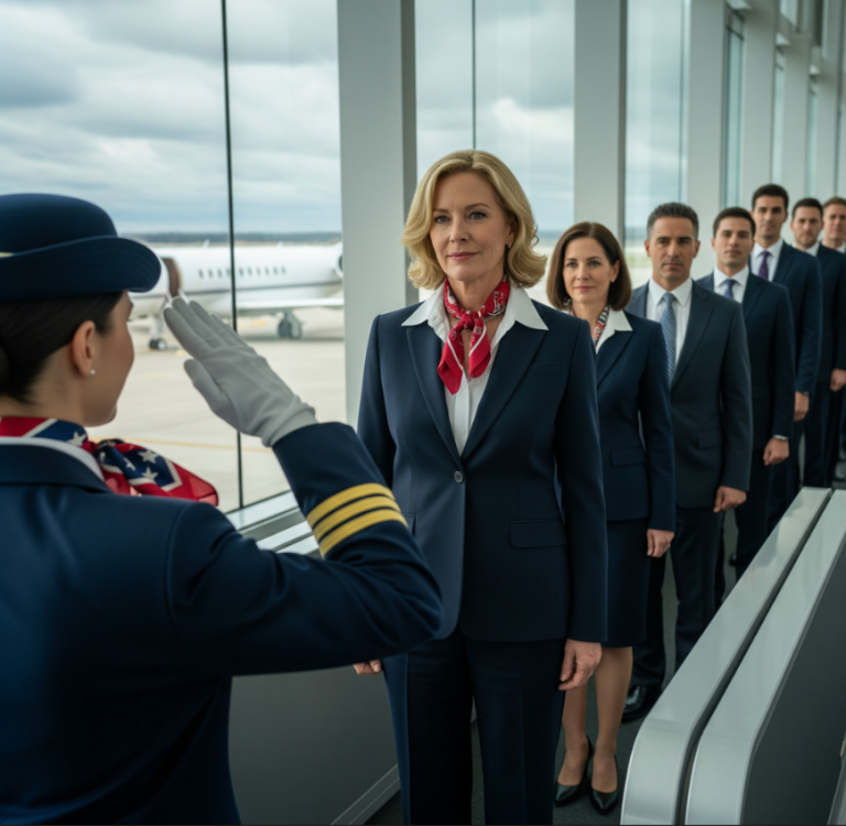 Przy stanowisku odprawy na lotnisku, w chwili gdy personel skreślił moje nazwisko z listy pasażerów, moja szwagierka zachichotała i powiedziała: „Wygląda na to, że to ty zostajesz”. Mój mąż uśmiechnął się do niej z politowaniem. Chwilę później pilot wyszedł, podszedł do mnie i zasalutował: „Proszę pani, samolot należy do pani”. Terminal wokół nas zapadł w całkowitą ciszę.