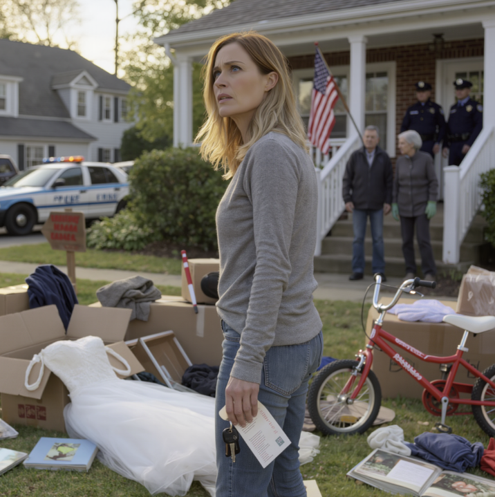 Moi teściowie wymienili zamki, gdy ja i mój siedmioletni syn byliśmy na zakupach. Zostawili nasze rzeczy na trawniku z tabliczką z napisem „Darmożercy niemile widziani”. Pięć dni później, gdy radiowóz zatrzymał się przy bramie, całe sąsiedztwo zamilkło, poznając prawdę o tym domu…