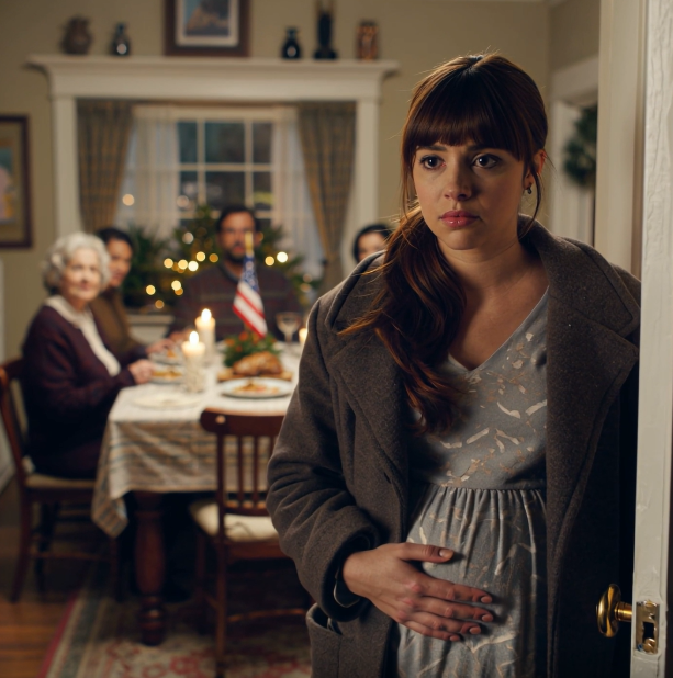 W Wigilię zadzwonił dzwonek do drzwi. Stała tam młoda kobieta w ciąży. „Czy mogłabym prosić o trochę wody?” – zapytała cicho. Mój mąż zmarszczył brwi. „Teraz nie przyjmujemy gości, proszę spróbować gdzie indziej”. Synowa skrzywiła się. „Nie pozwól jej podejść za blisko”. Uderzyłam dłonią w stół. „Nakryj. Je dziś z nami kolację”.