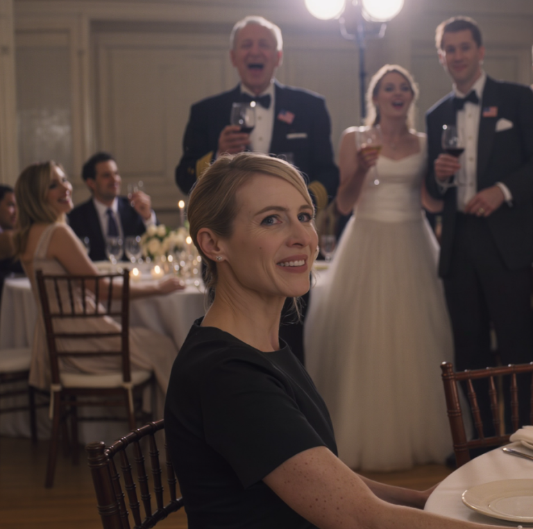 Mój tata podniósł kieliszek i głośno się roześmiał w środku wesela: „ONA TYLKO WYRZUCIŁA SZKOŁĘ MARYNARKI WOJENNEJ, A TERAZ TYLKO SIEDZI W BIURZE I PISZE!” zawstydzając mnie przed 200 gośćmi… nikt nie spodziewał się, że jedno zdanie wypowiedziane przez PANA MŁODEGO sprawi, że cała sala bankietowa zamilknie, a twarz mojego taty zbladnie.