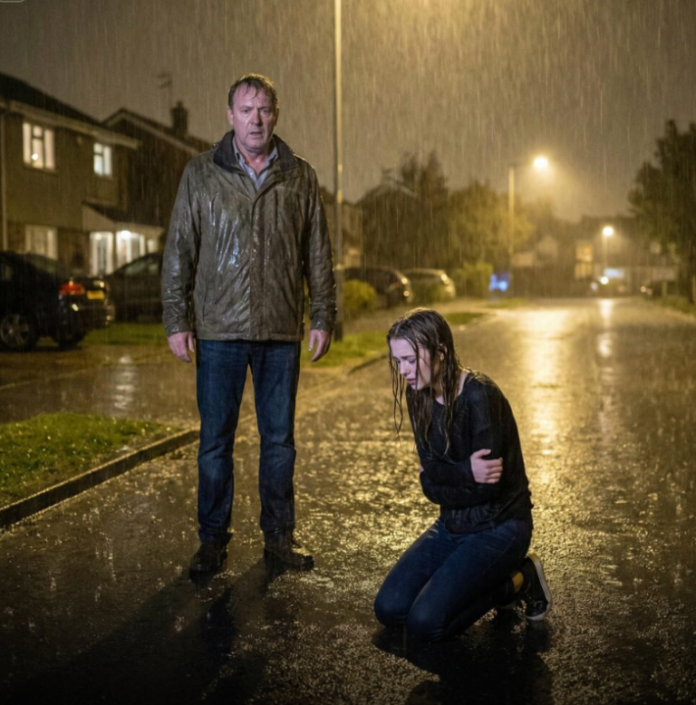 Znalazłam moją córkę klęczącą w deszczu, a jej mąż karcił ją za kupno nowej sukienki. W środku słyszałam śmiech jej męża i jego rodziny. Podniosłam ją, kopniakiem otworzyłam drzwi i powiedziałam pięć słów, których nigdy nie zapomną.