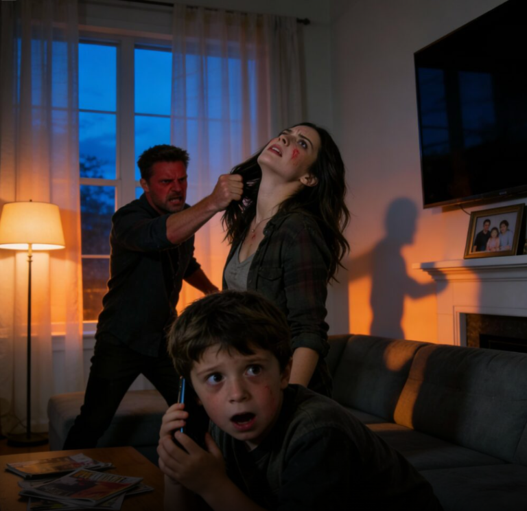 Kiedy mąż szarpnął mnie za włosy i strzelił mi w ramię, złapałam wzrok syna i lekko skinęłam głową. Mój pięciolatek drżącymi rękami chwycił telefon i wybrał sekretny numer. „Dziadku… Tata robi krzywdę mamie!” – krzyknął. Po drugiej stronie rozległ się gwałtowny wdech, szelest, a potem niski, drżący głos: „Zostań tam, gdzie jesteś. Już idę”. I wtedy wszystko naprawdę się zaczęło.