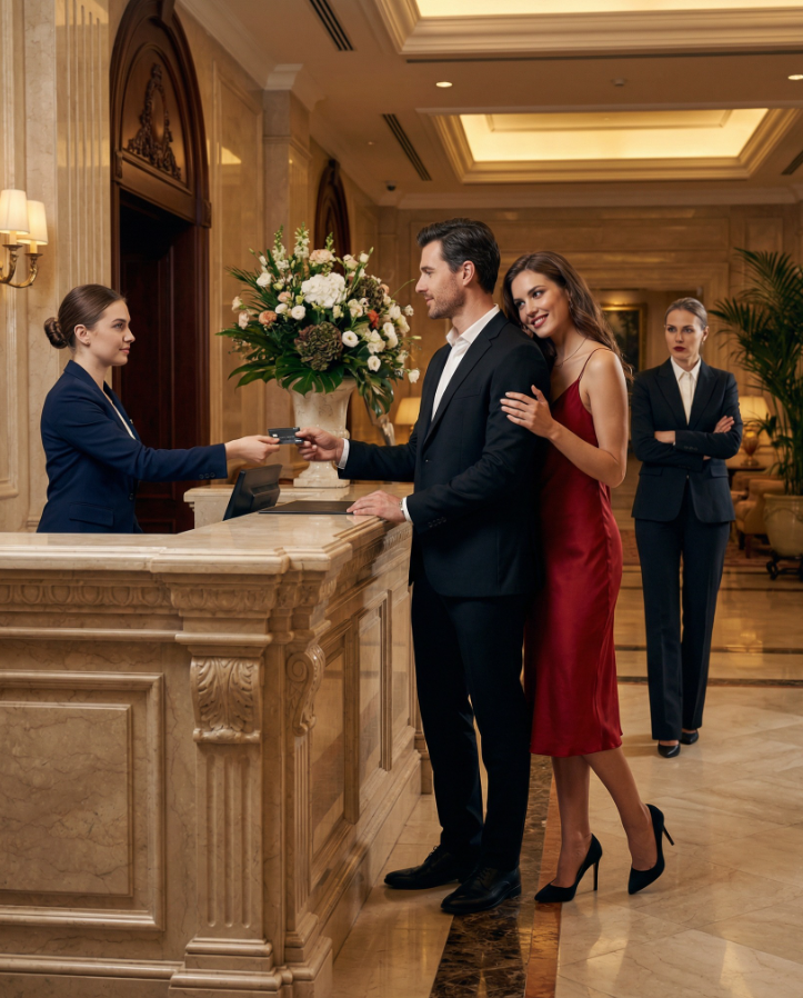 Zabiera swoją ukochaną do 5-gwiazdkowego hotelu, ale jest w szoku, gdy wchodzi jego żona…