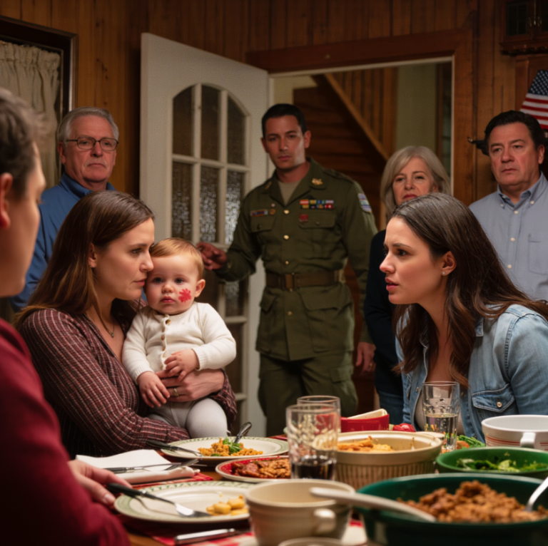 Moja siostra uderzyła moje dziecko podczas kolacji wigilijnej, moi rodzice stwierdzili, że to „nic”, a cały pokój ucichł — aż do momentu, gdy mój mąż, dowódca wojskowy, wstał i powiedział „wynoś się”, a nasza „rodzina” wplątała się w dowody na ostrym dyżurze, nakazy sądowe i konfrontację w żłobku, której nikt się nie spodziewał.